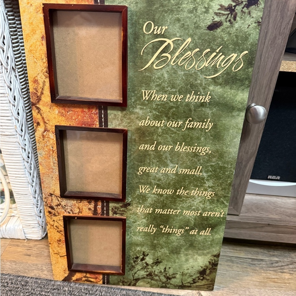 Decorative 'Our Blessings' Photo Frame - Green and Brown